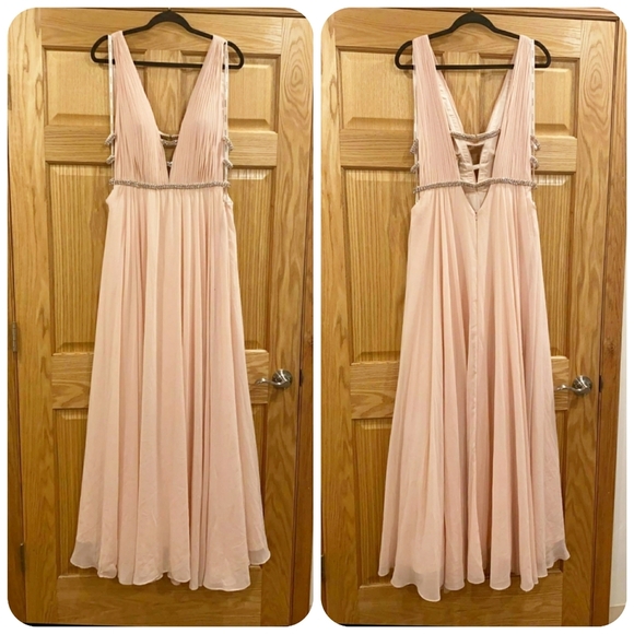 Jovani Sleeveless V Neck Gown W/ Lattice Details - Picture 3 of 15